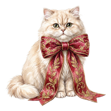 persian cat wearing a bow fabric panel