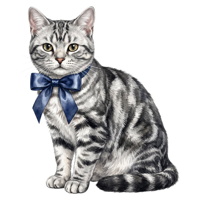 tabby cat wearing a bow fabric panel