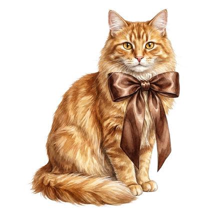 orange tabby cat cat wearing a bow fabric panel