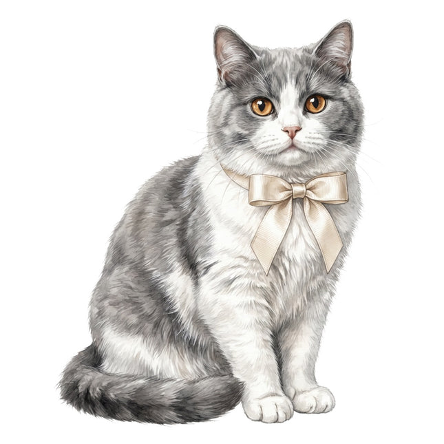 A gray and white cat fabric panel