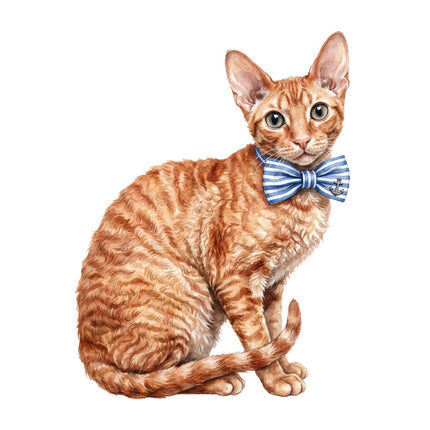 tabby cat wearing a bow fabric panel