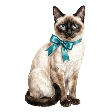 siamese cat wearing a bow fabric panel