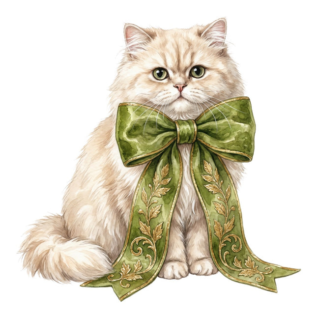 persian cat wearing a bow fabric panel