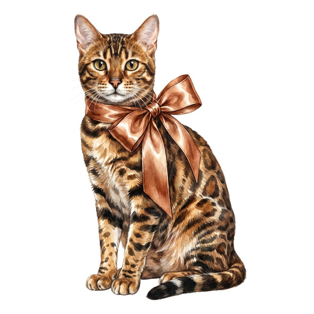 bengal cat wearing a bow fabric panel