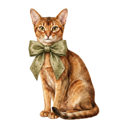 tabby cat wearing a bow fabric panel