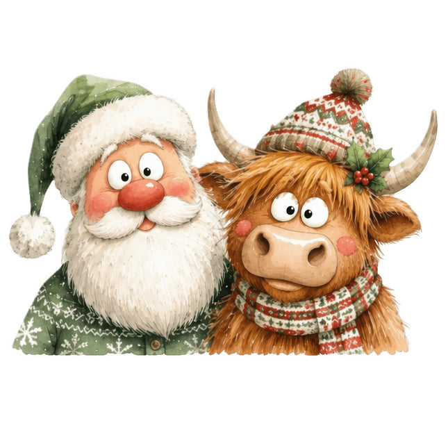 santa and highland cow quilt square