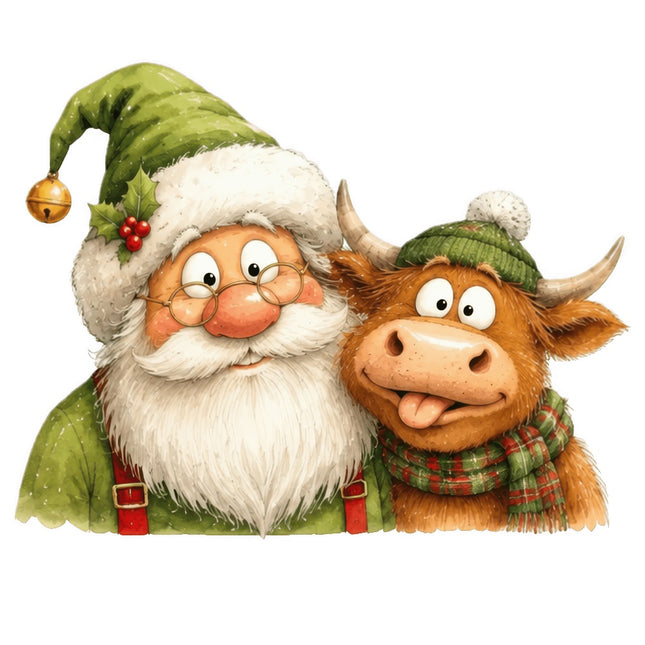 santa and highland cow quilt square