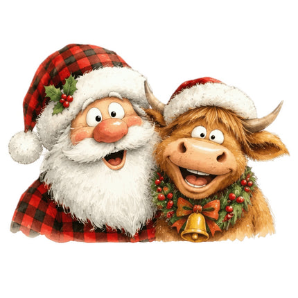 santa and highland cow quilt square