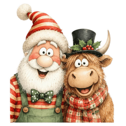 santa and highland cow quilt square