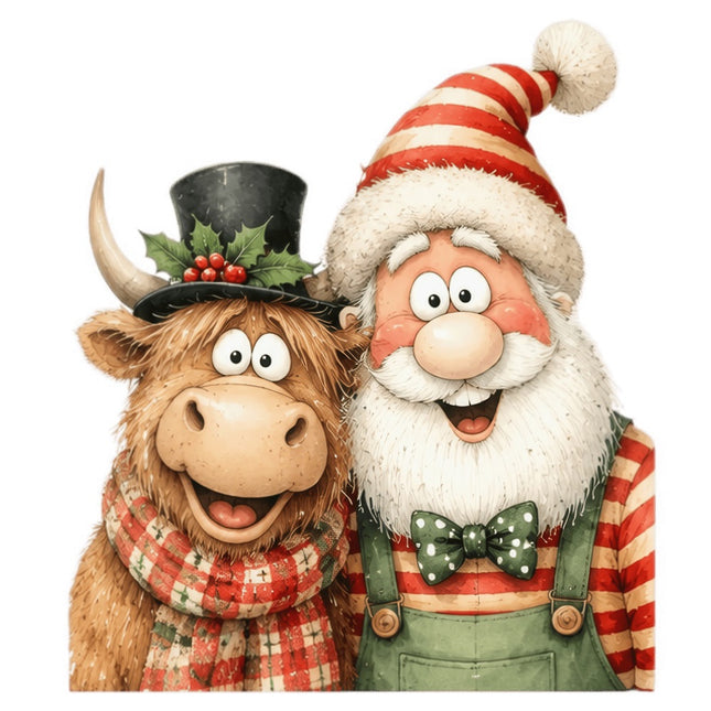 santa and highland cow fabric panel
