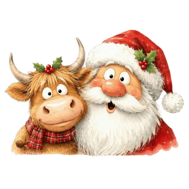 santa and highland cow quilt square