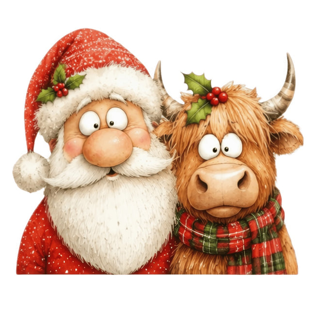 santa and highland cow fabric panel