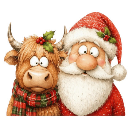santa and highland cow quilt square
