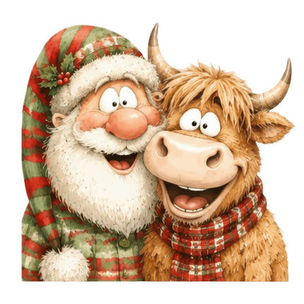 santa and highland cow fabric panel