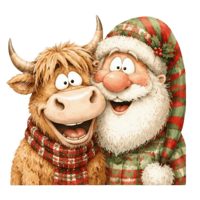 santa and highland cow quilt square