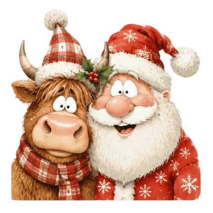 santa and highland cow quilt square