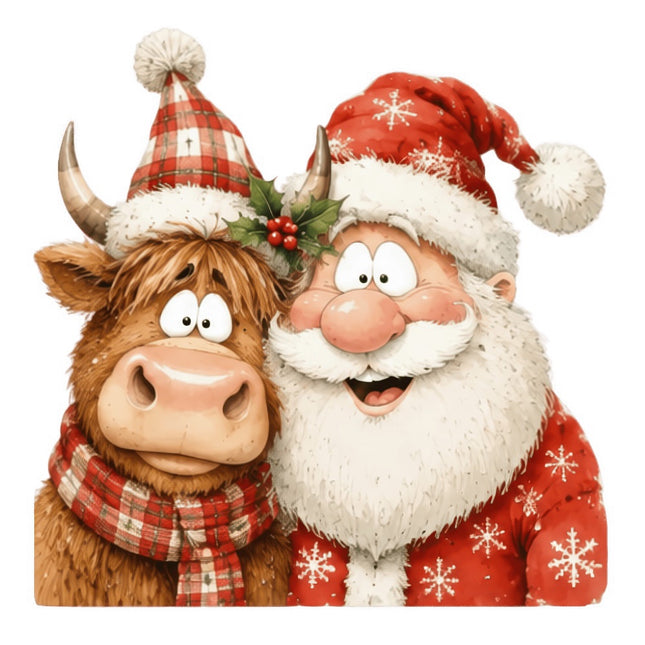 santa and highland cow quilt square