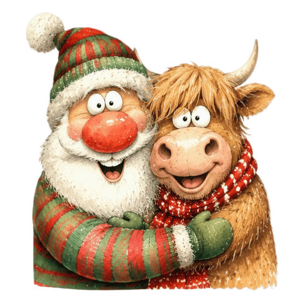 santa and highland cow fabric panel