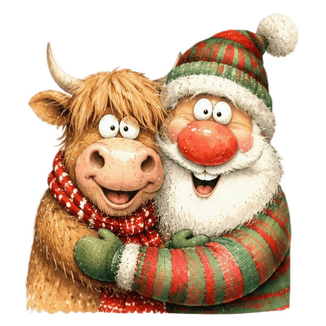 santa and highland cow quilt square