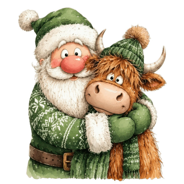santa and highland cow fabric panel