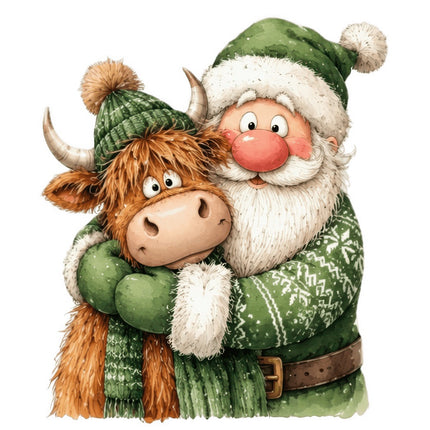 santa and highland cow quilt square