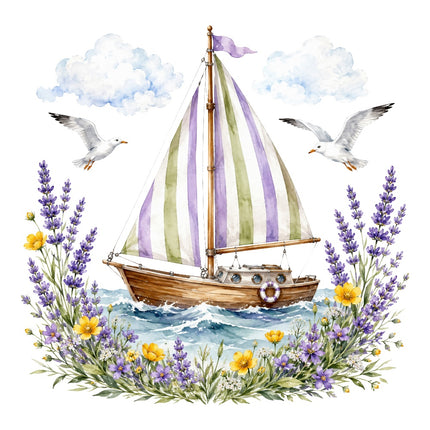 floral sailboat fabric panel