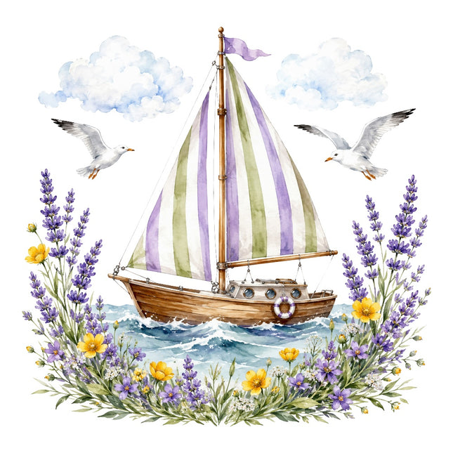floral sailboat fabric panel