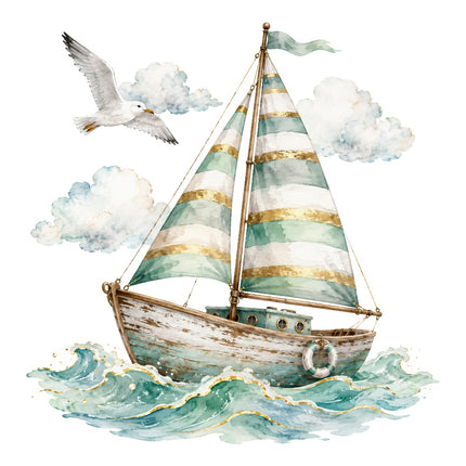 wooden sailboat fabric panel