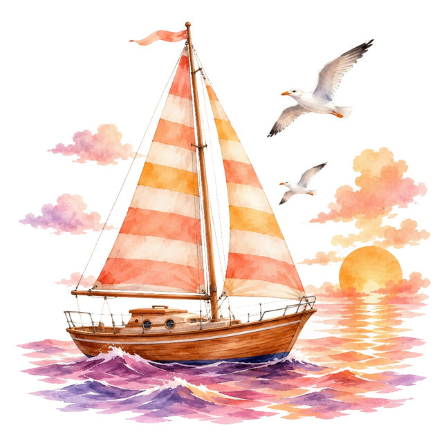 sailboat at sunrise fabric panel