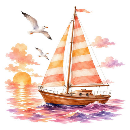 Sailboat 100% Cotton Fabric Panel Block Quilt Square FLIP-ARS798