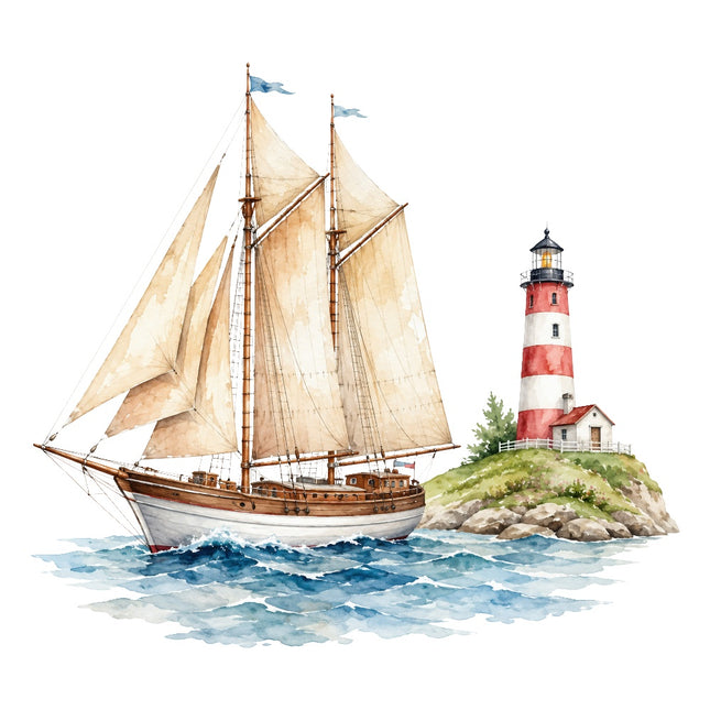 sailboat and lighthouse fabric panel