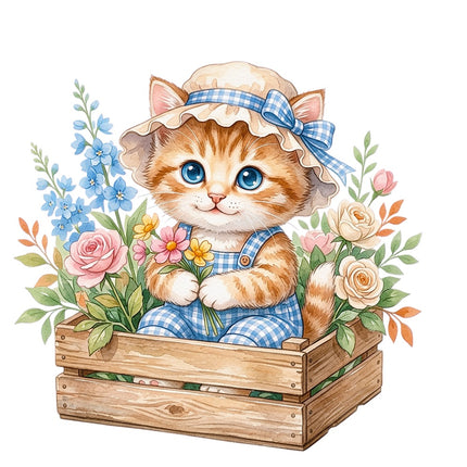 floral kitten fabric panel
