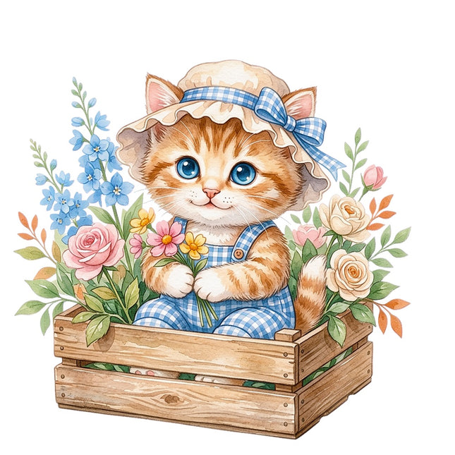 floral kitten fabric panel
