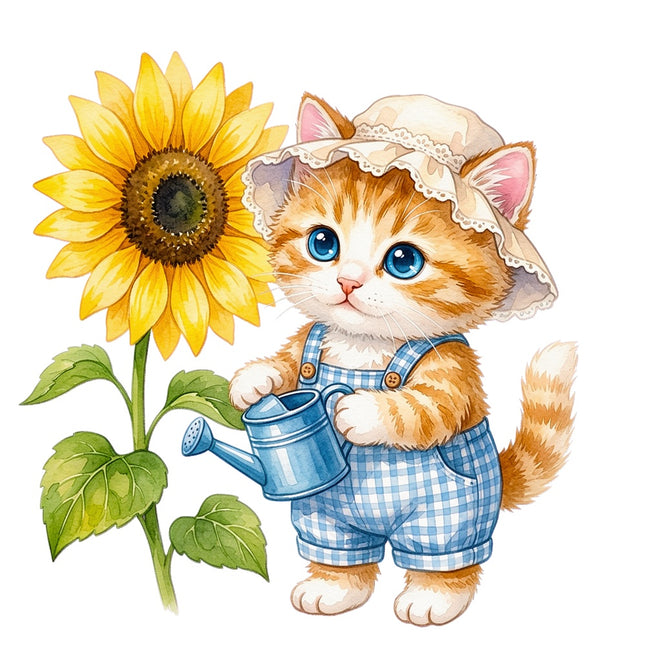 cat and sunflower fabric panel