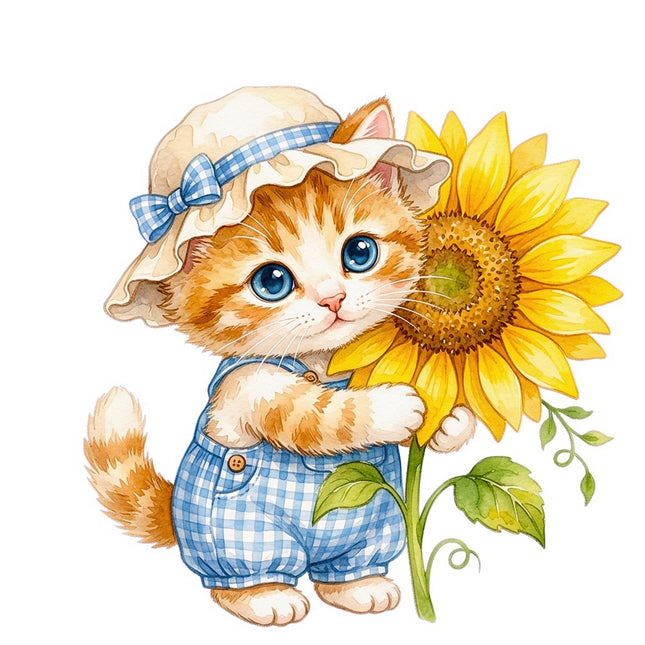 kitten with sunflower fabric panel