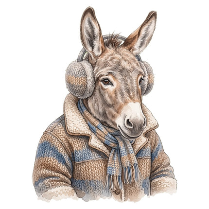 donkey dressed in jacket fabric panel