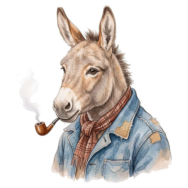 donkey dressed in jacket fabric panel
