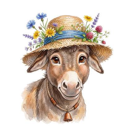donkey wearing straw hat fabric panel