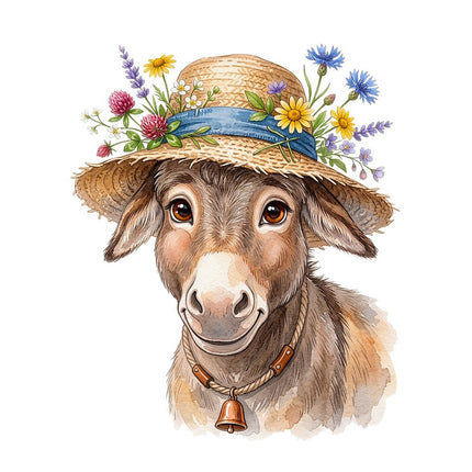 donkey wearing straw hat quilt square