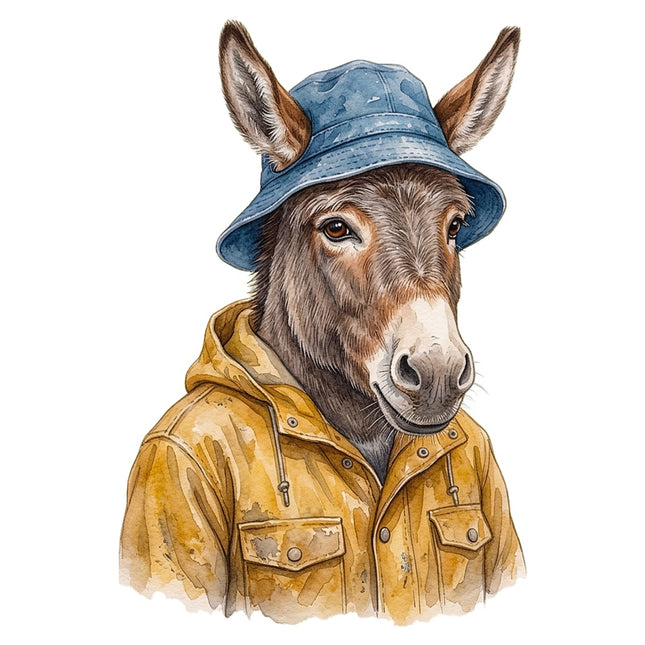 donkey dressed in jacket fabric panel
