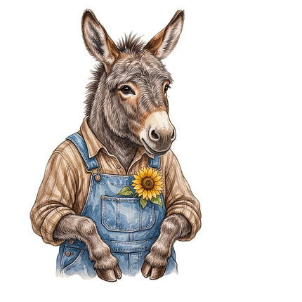 donkey wearing overalls fabric panel