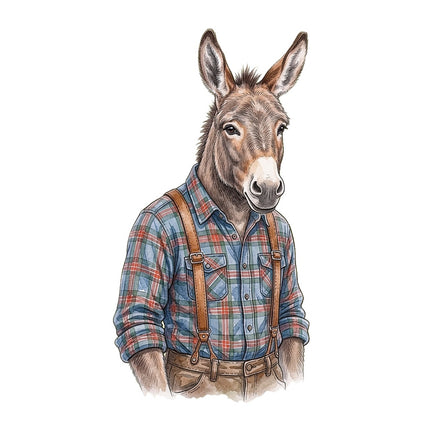 donkey dressed in flannel fabric panel