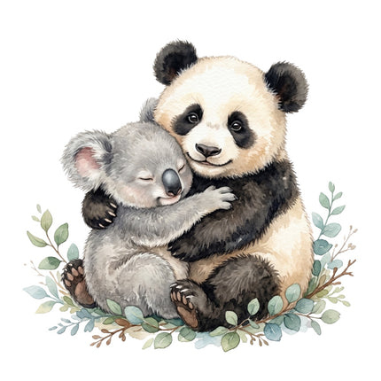 koala bear hugging a panda bear fabric panel
