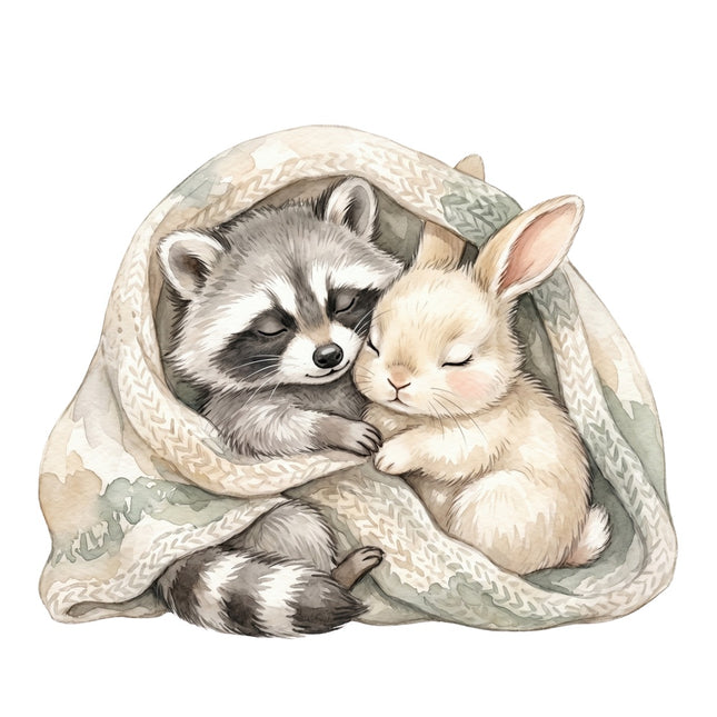 raccoon and rabbit fabric panel