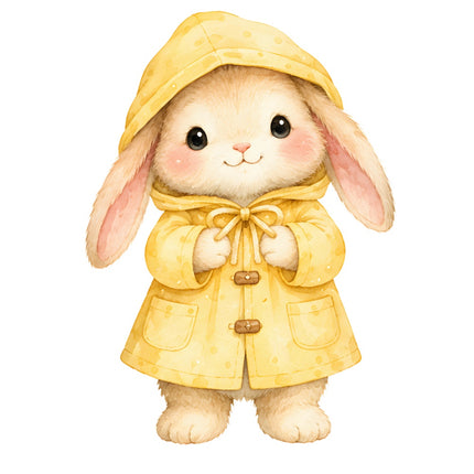 bunny wearing raincoat fabric panel square