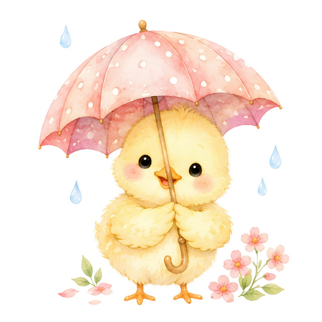 yellow chick with umbrella fabric panel square