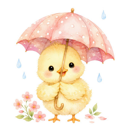 yellow chick with umbrella fabric panel square