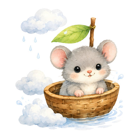 mouse in basket fabric panel square