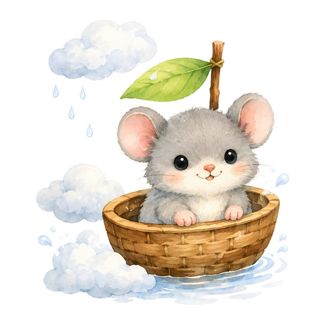 mouse in basket fabric panel square