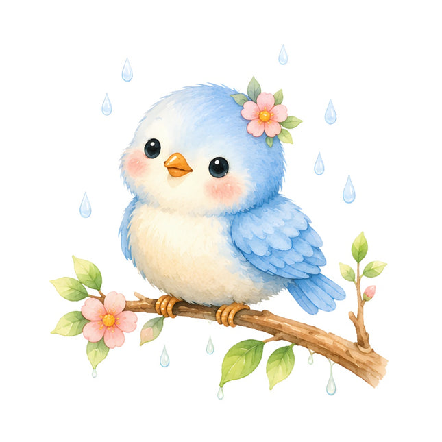 bluebird on branch fabric panel square